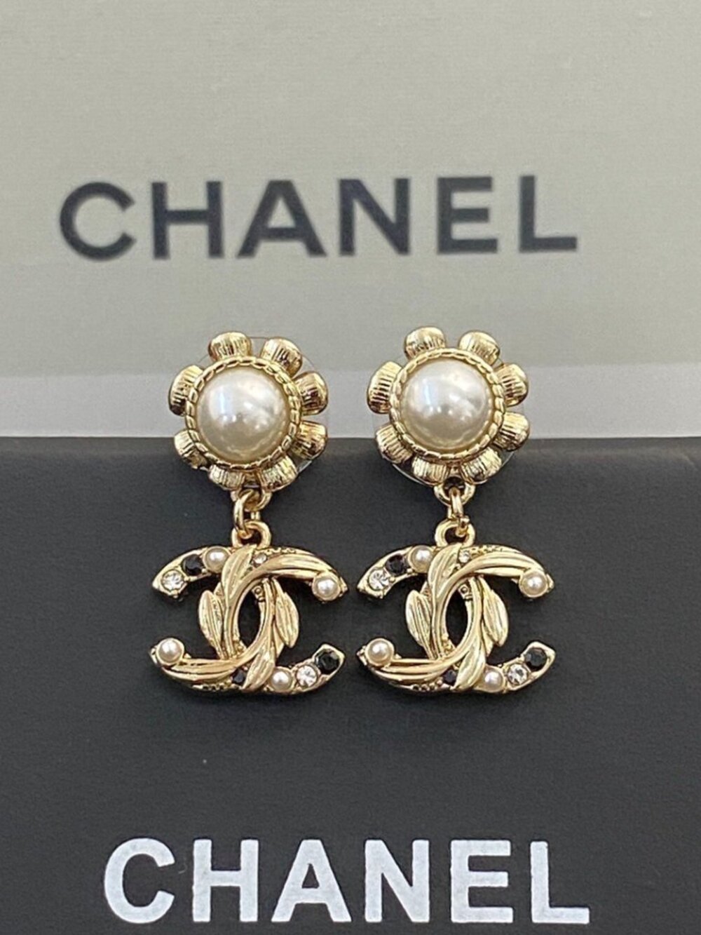 Chanel Classic Pearl CC Logo Dangle Earrings